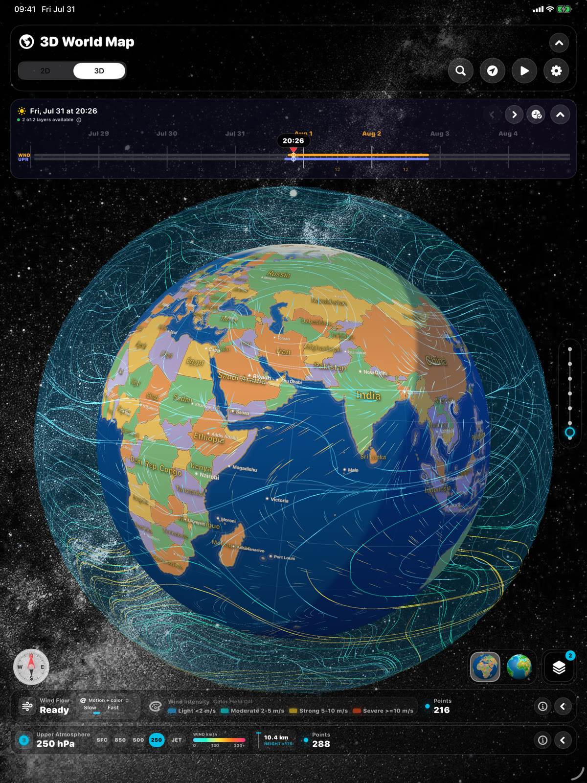 Upper-atmosphere streamlines around Earth