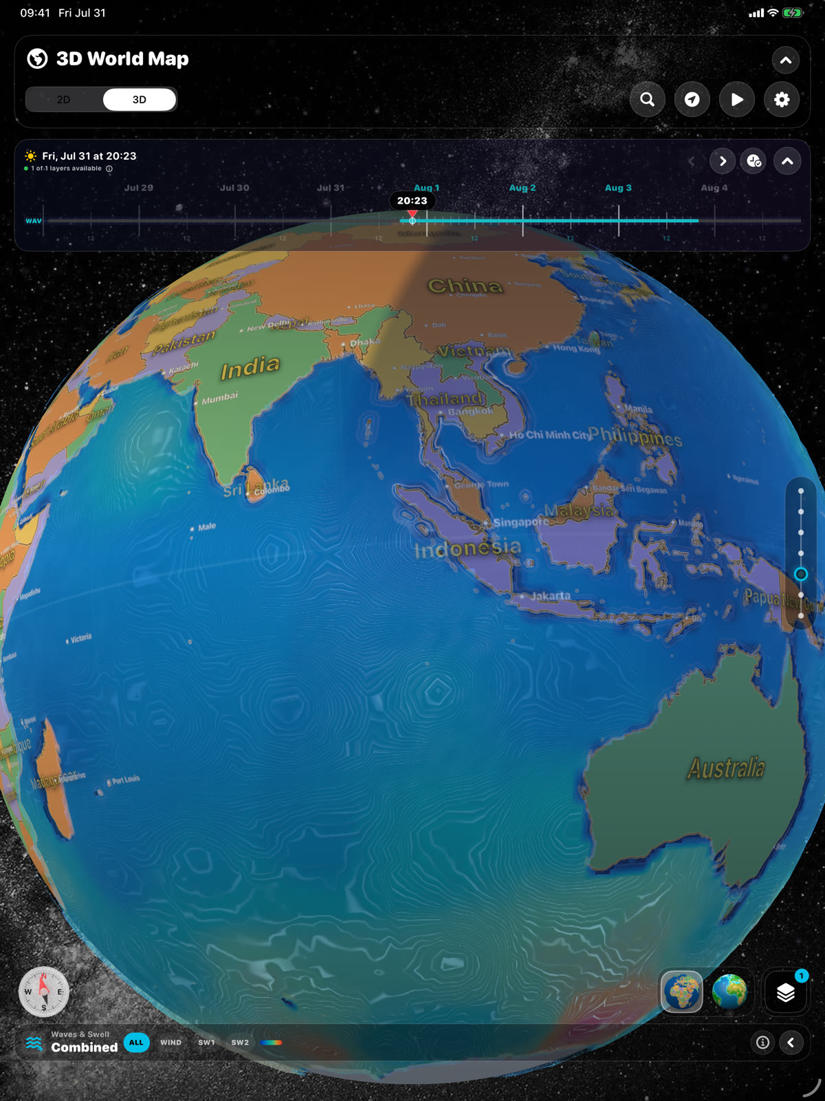 Wave and swell patterns across the Pacific