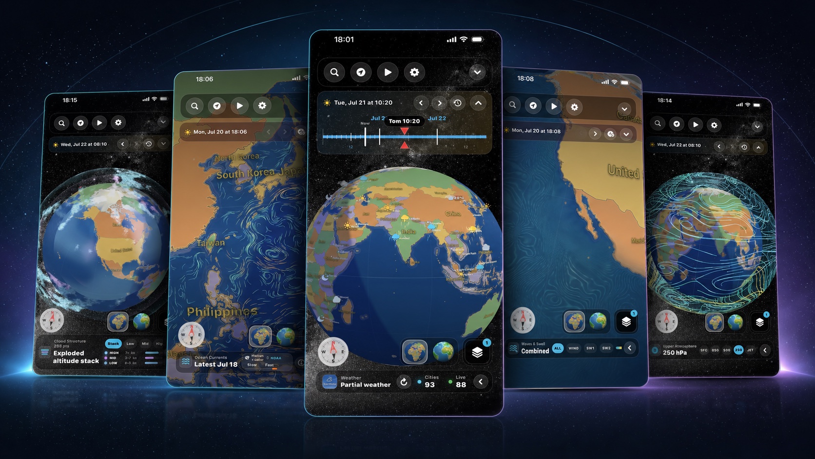 Montage of Global Weather 3D weather, ocean current, waves, cloud, and upper-atmosphere views