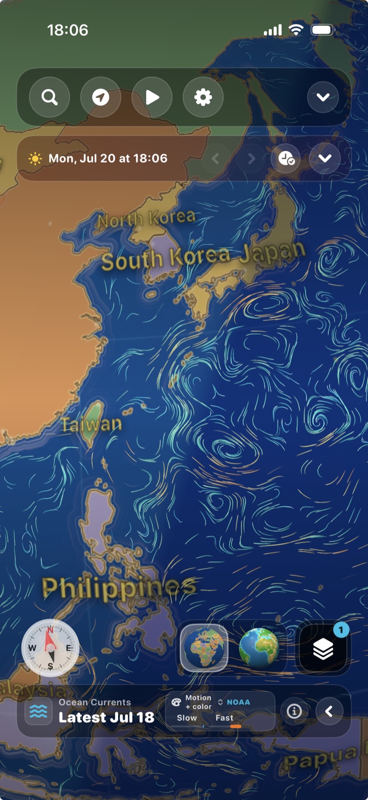 Animated ocean-current streamlines around East Asia and the western Pacific