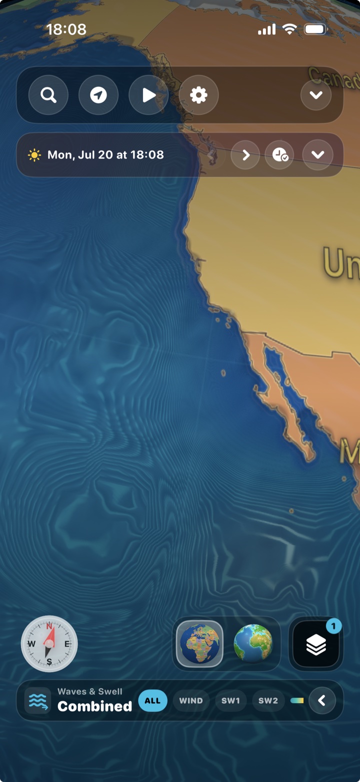 Wave and swell patterns across the eastern Pacific Ocean